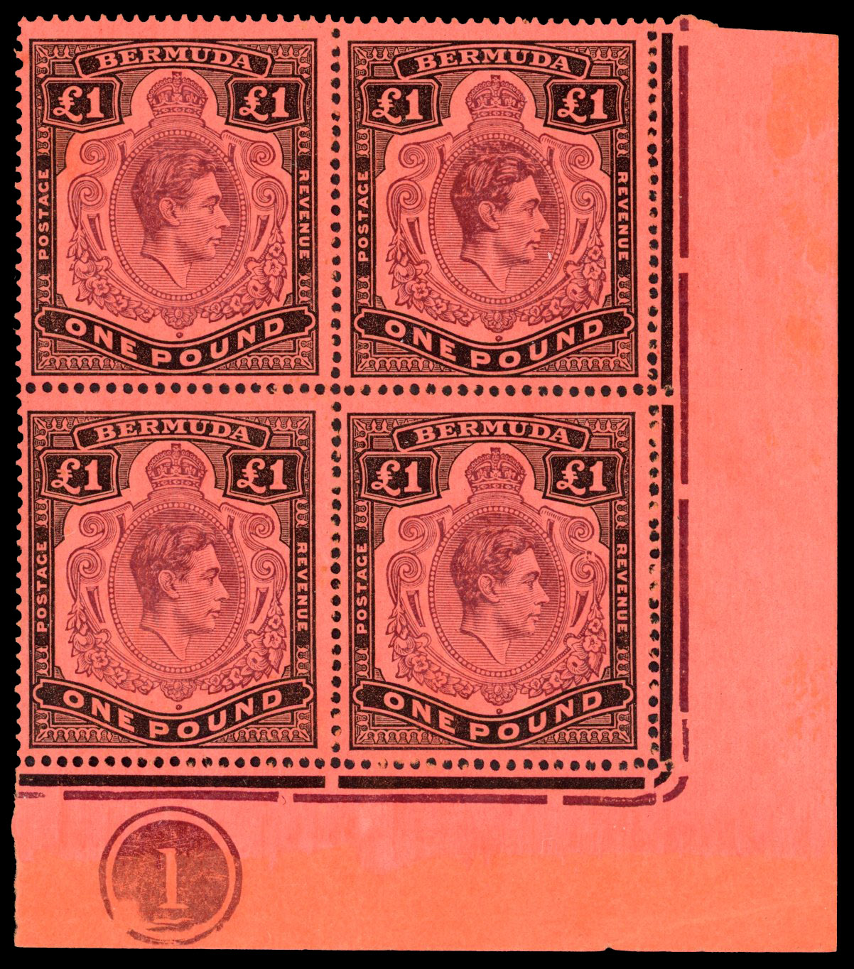 Bermuda SG 121b, be Plate block mint
