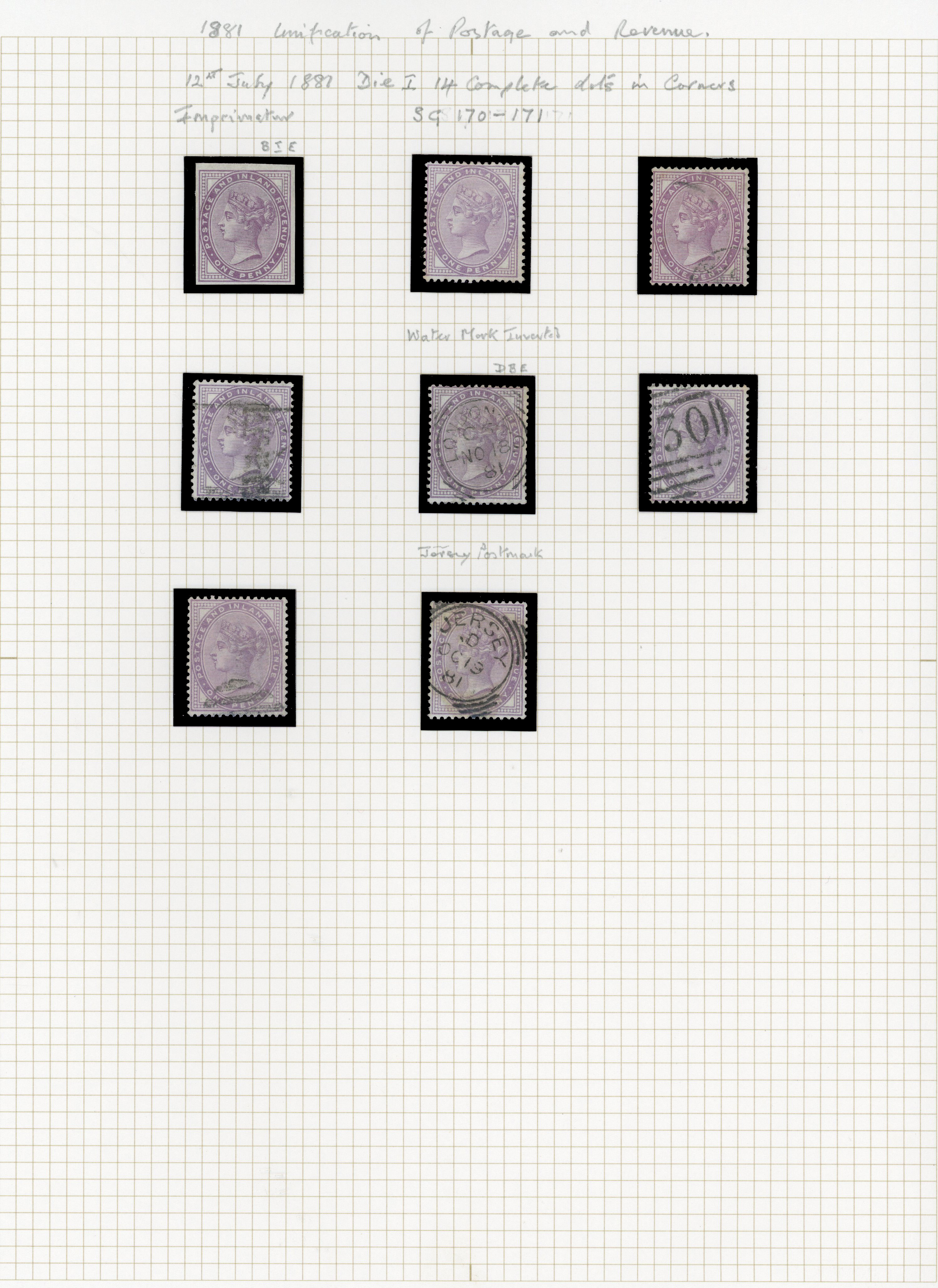 1881 1d Lilac (SG170/171, Die I, 14 dots). A fine selection of an imprimatur, mint, used & cover