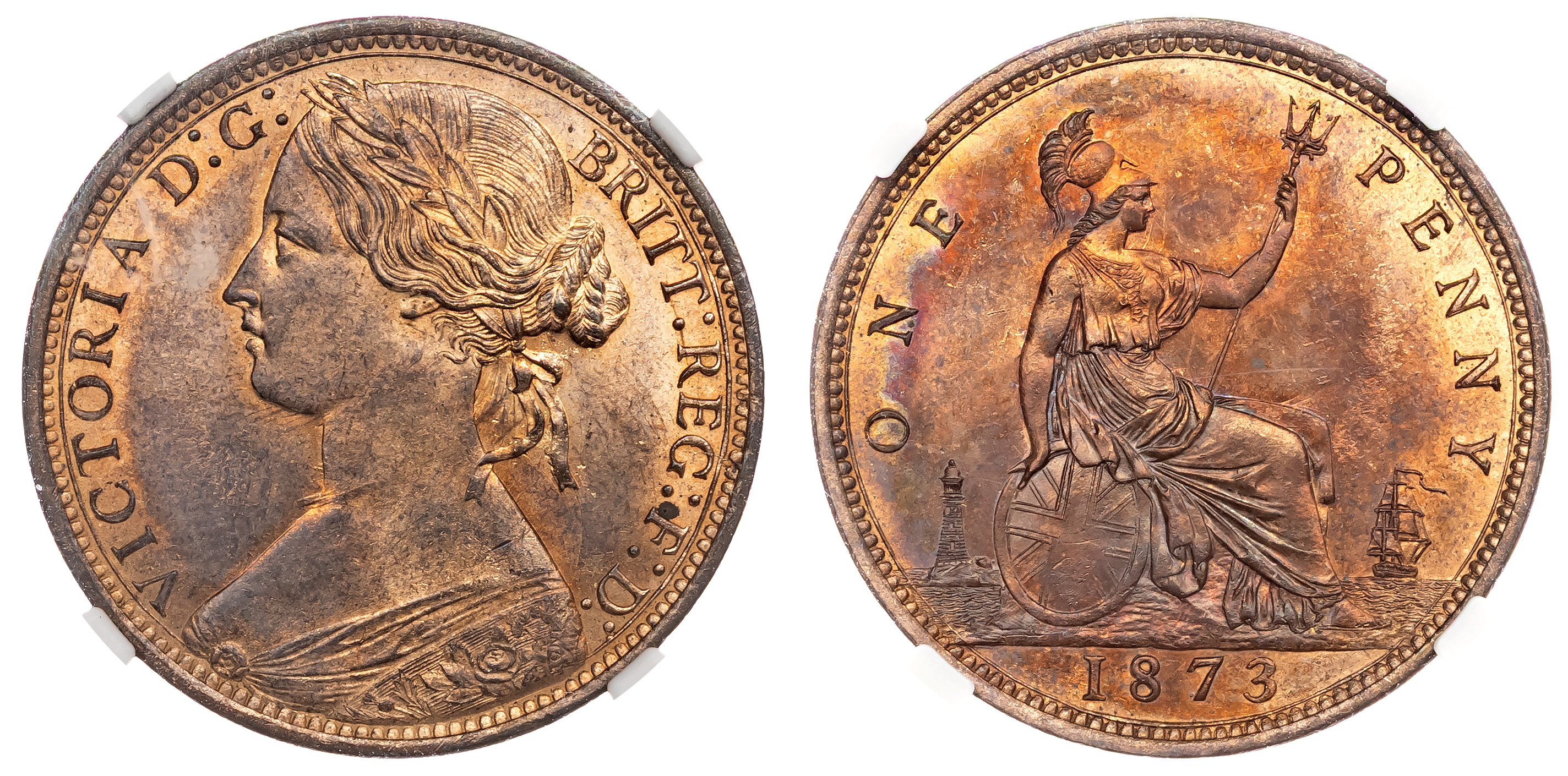 Victoria (1837-1901), Bronze Penny, 1873. NGC MS64RB