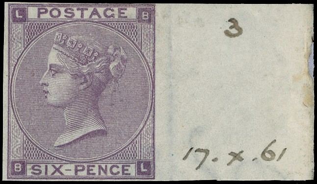 1862 6d Lilac Pl.3. Imperforate Imprimatur