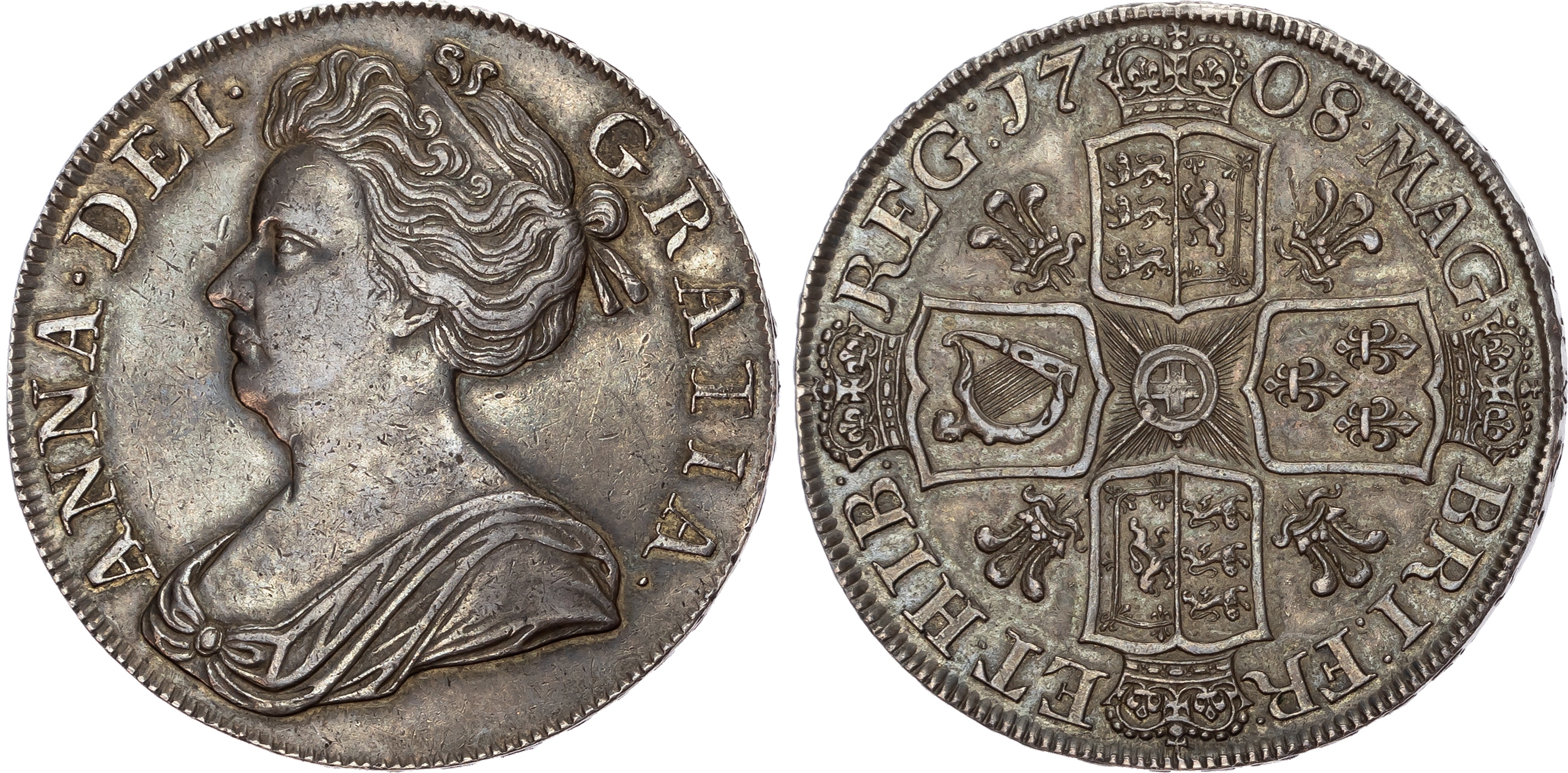 Anne (1702-1714), Crown, 1708, SEPTIMO, plumes