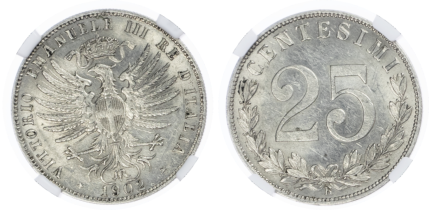 Italy. Vittorio Emanuele III Ni 25 Centesimi. 1902R. 