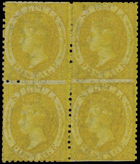 SAINT LUCIA SG 12x 1864-76 (4d) YELLOW WMK CC REV B4 UNUSED