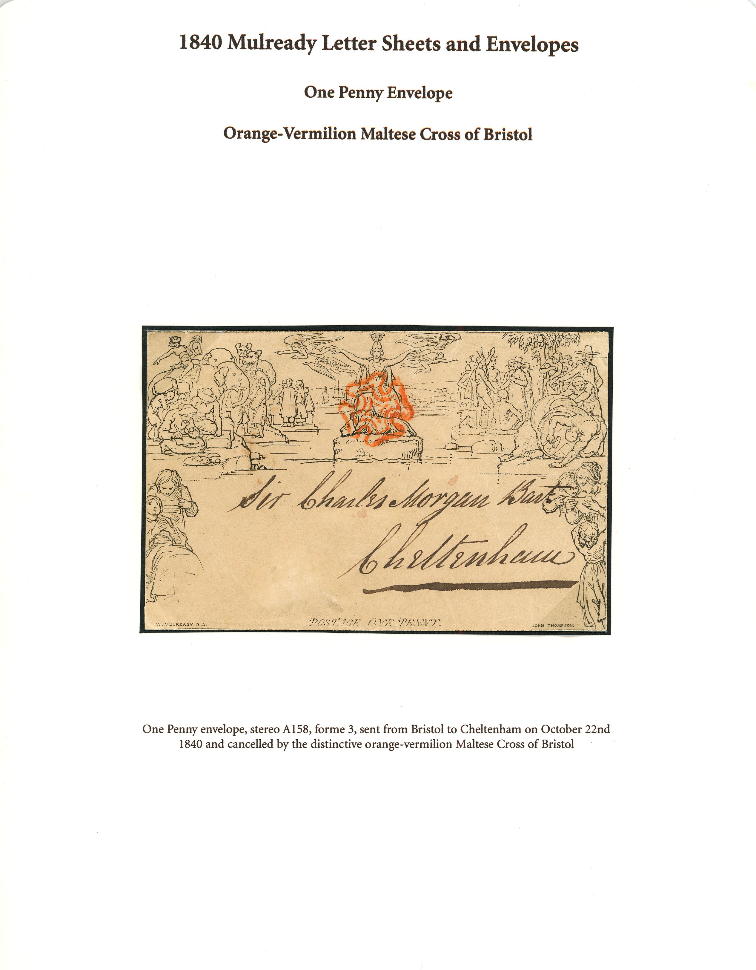 1840 1d black Mulready envelope, stereo A158, forme 3, Bristol to...