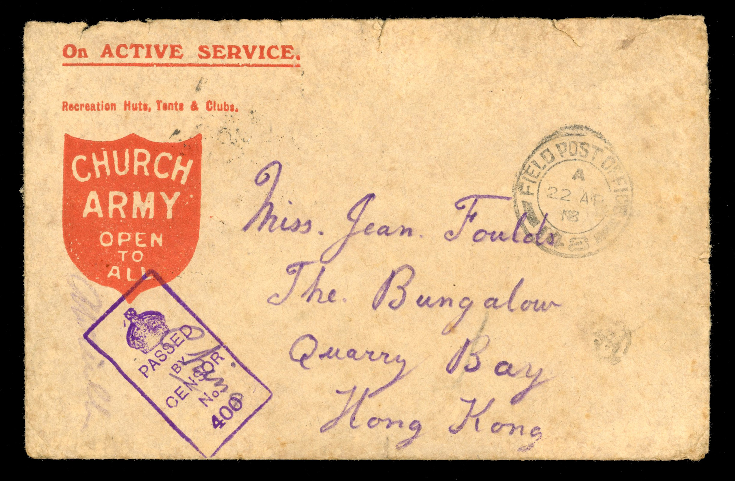 Hong Kong 1918 incoming cover from France, Wantsai arrival cancel