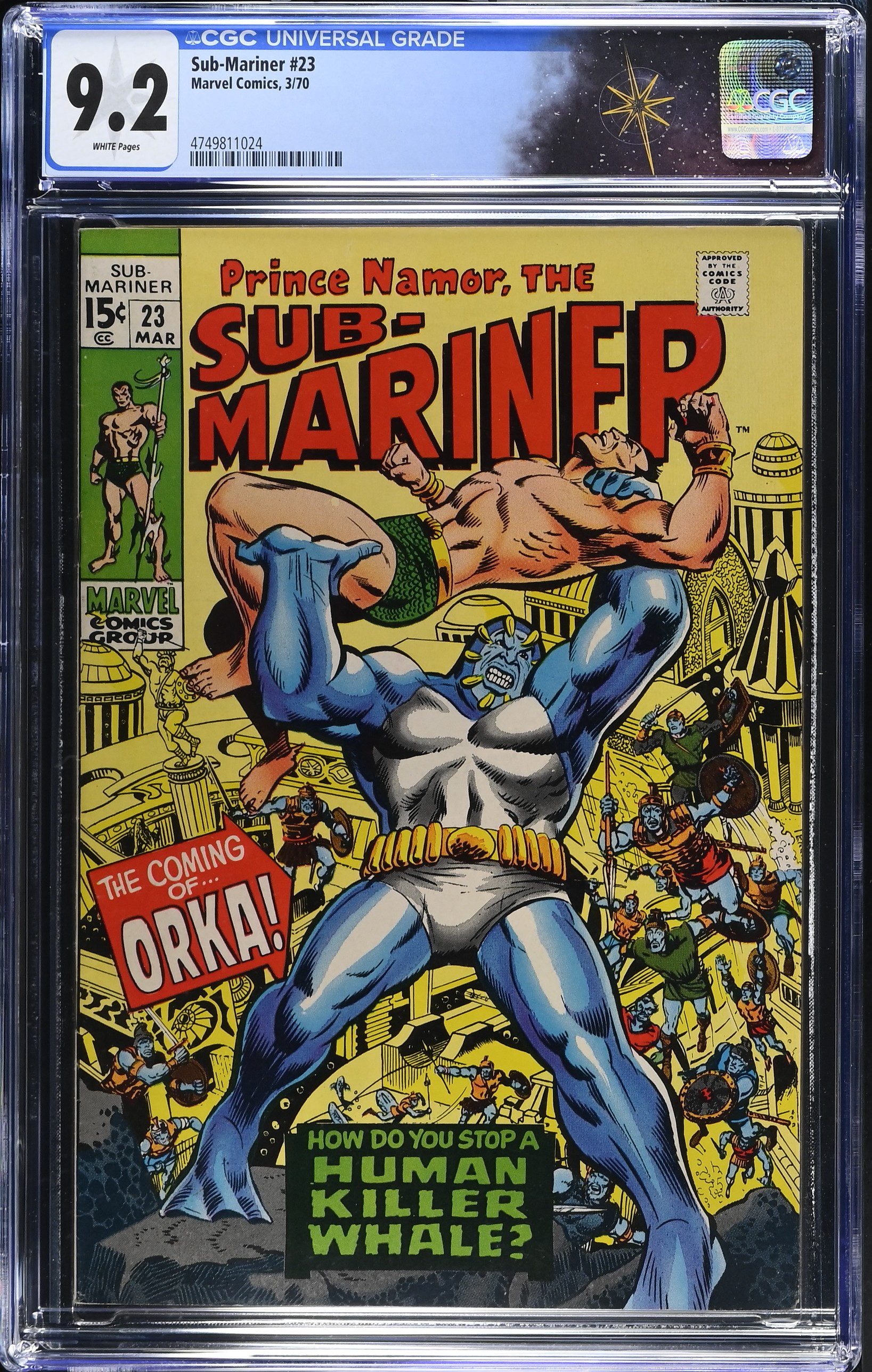 Sub-Mariner #23 CGC 9.2 Origin and 1st Appearance of Orka (Marvel Comics, 1970) White Pages