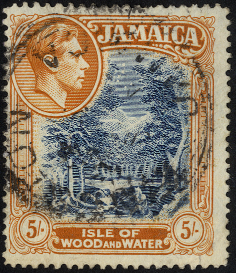 1941 5/- perf 14 line, used with Kingston CDS, a couple of nibbled perfs. SG 132a, cat...