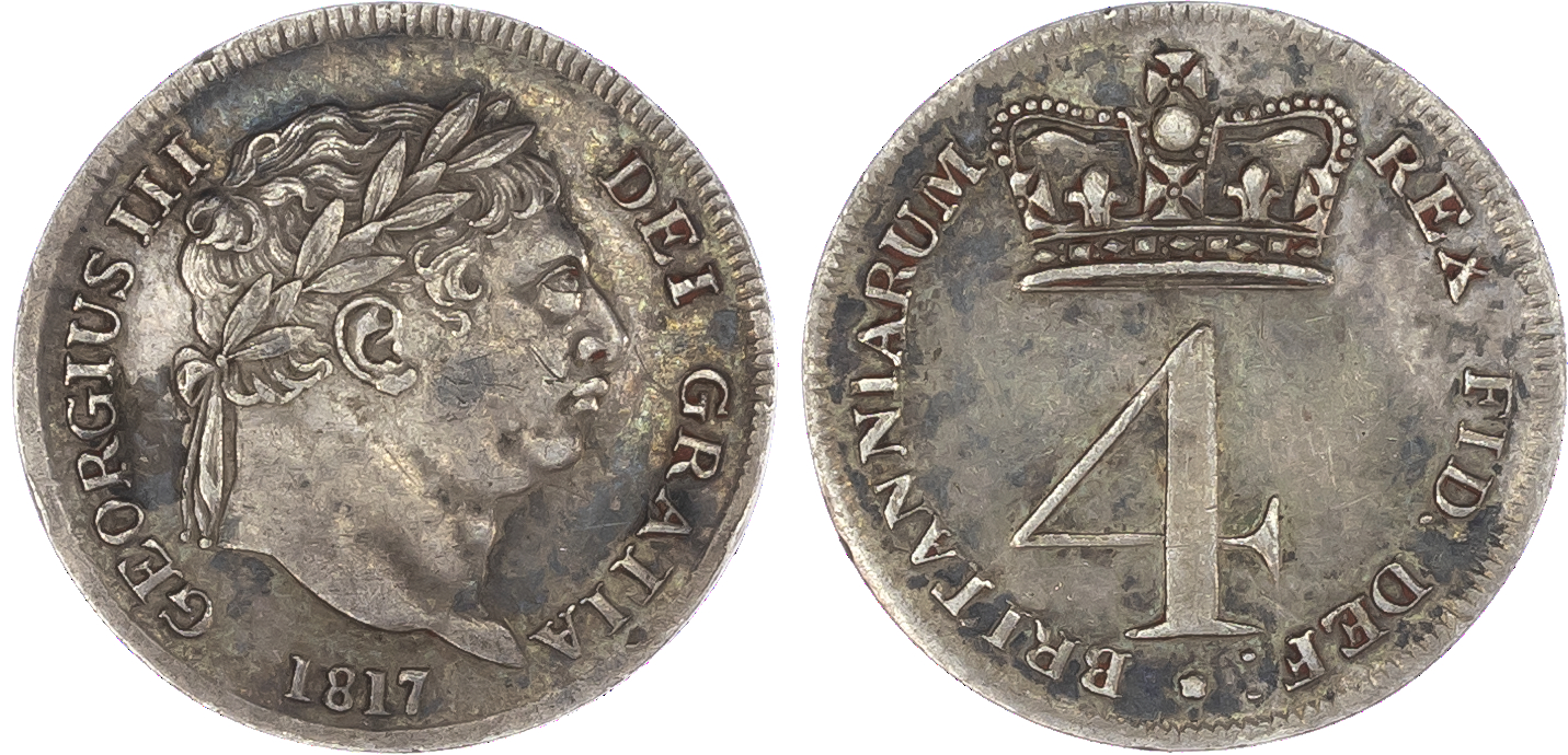 George III (1760-1820), Maundy Set, 1817, old head laureate bust with long truncation, date below, Fourpence, Threepence,