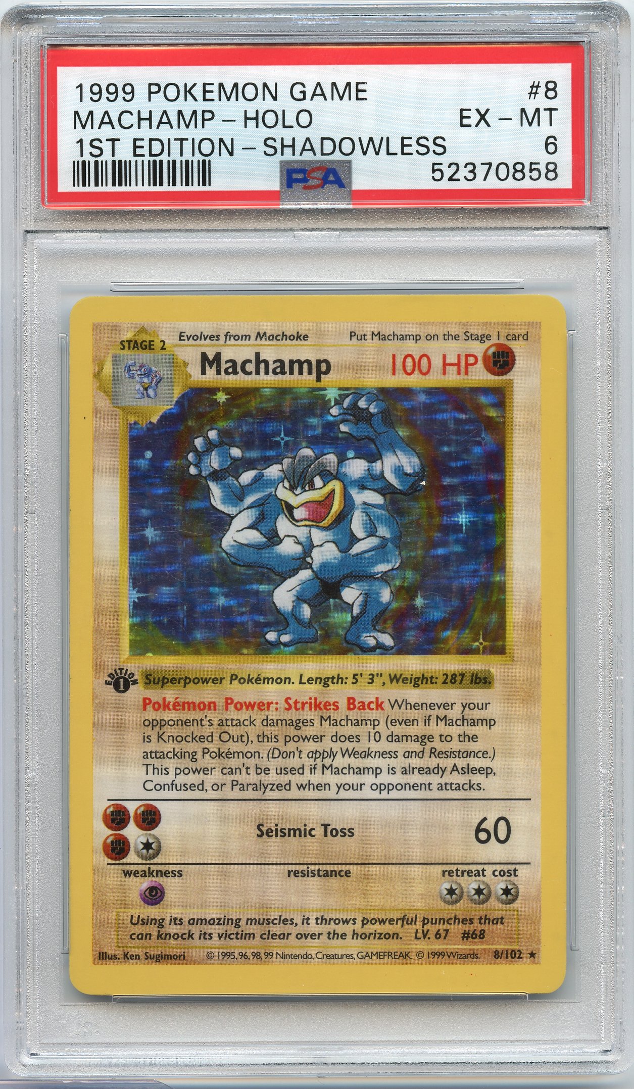PSA 6 Machamp #8 Holo Base Set 1st Edition Shadowless