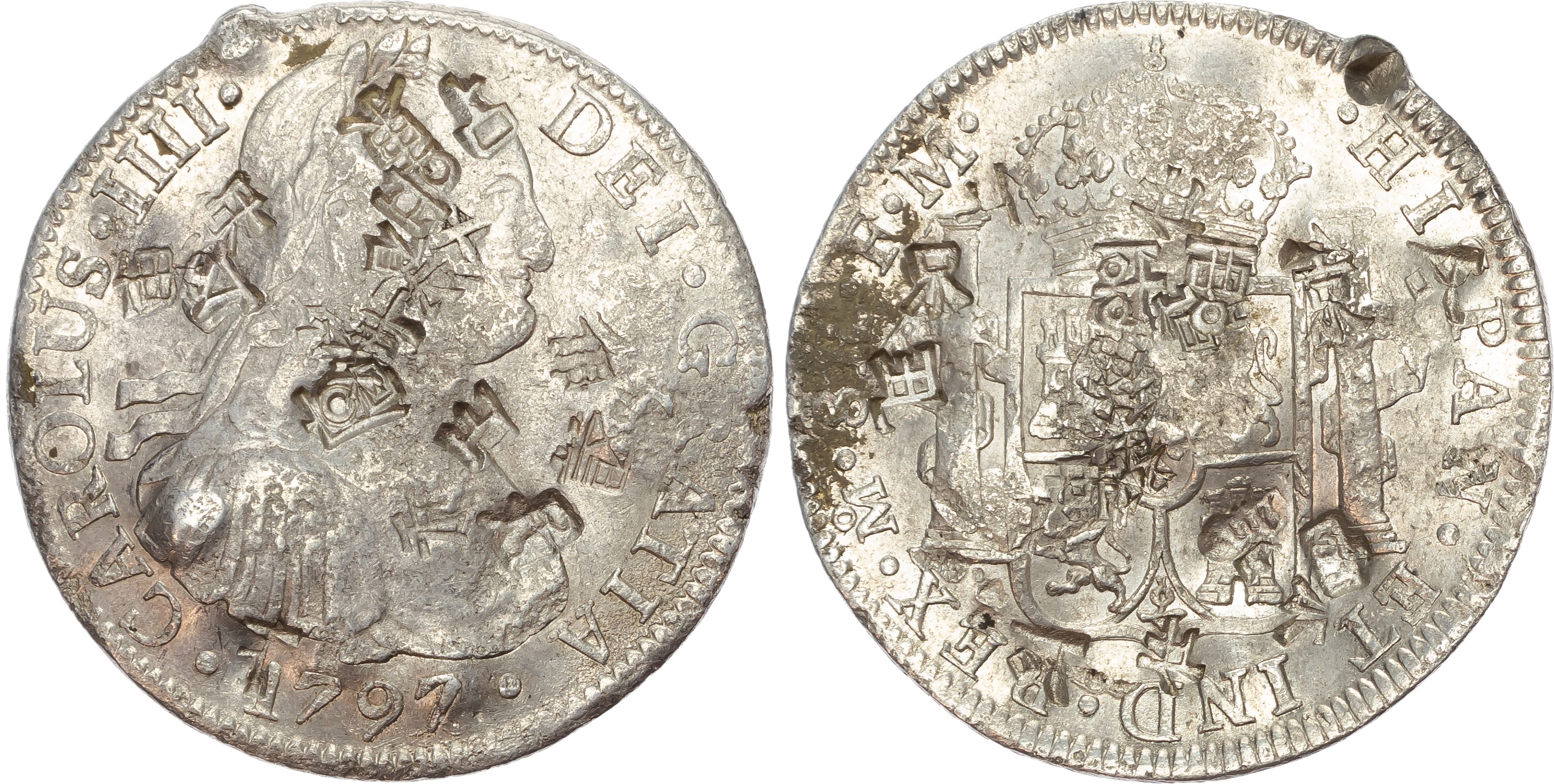 Mexico, Charles IV (1788-1808), silver 8 Reales with Chinese chopmarks (3)