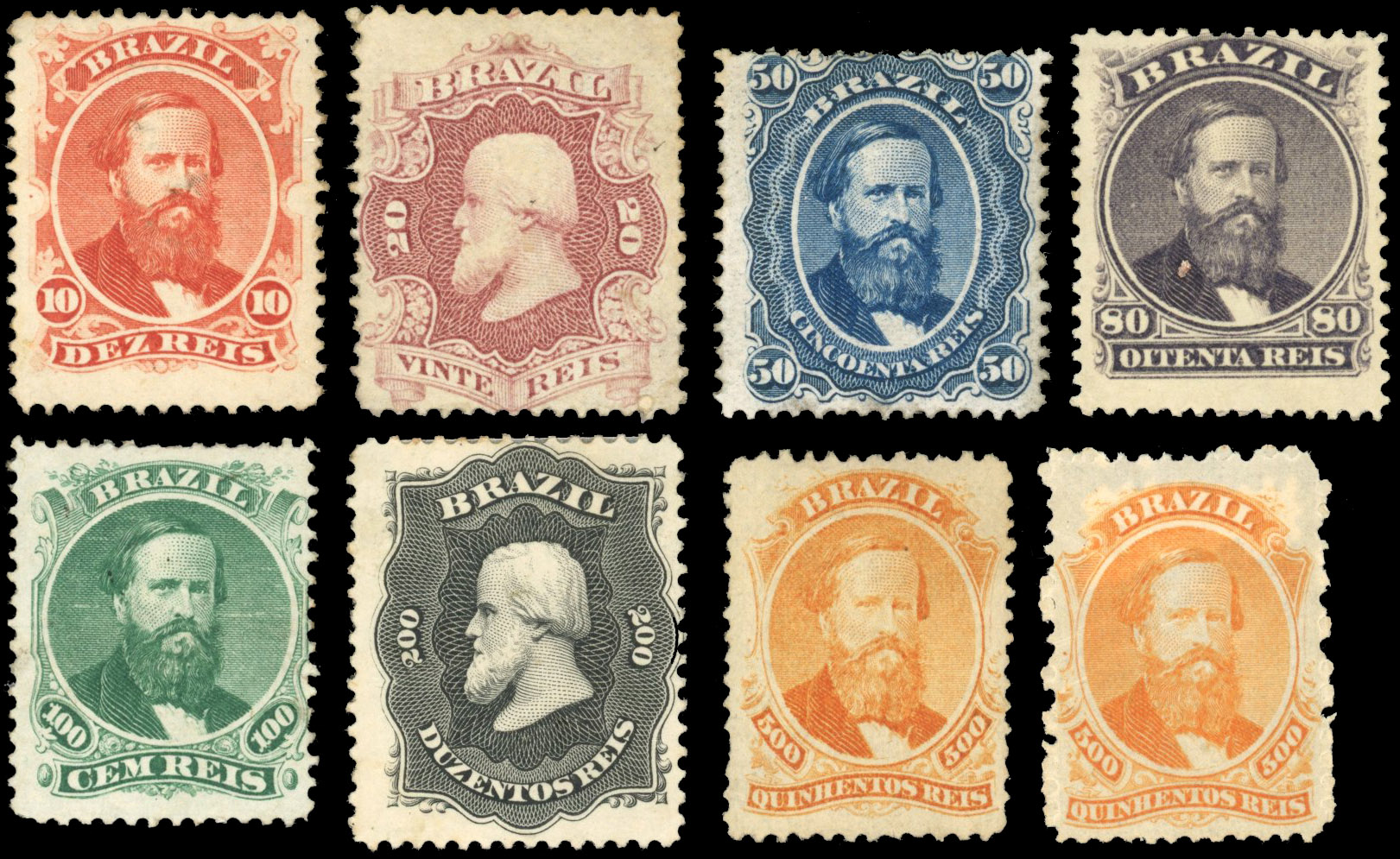 Brazil 1866-68 Don Pedro perforated set unused to large part o.g.