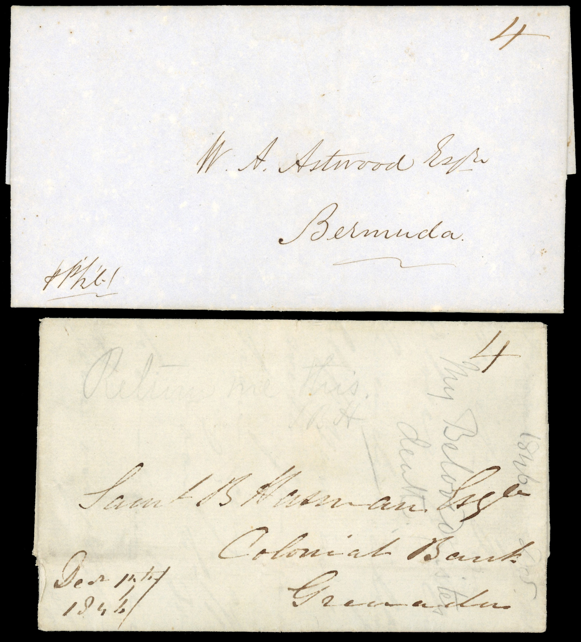 ANTIGUA: 1846-54 three pre-stamp entires to Bermuda, Grenada and addressed locally. ADDED TO R2000893/76
