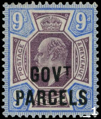 GB: 1902 9d dull purple and ultramarine, ‘GOVt PARCELS’ overprint, superb unmounted o.g. SG O77