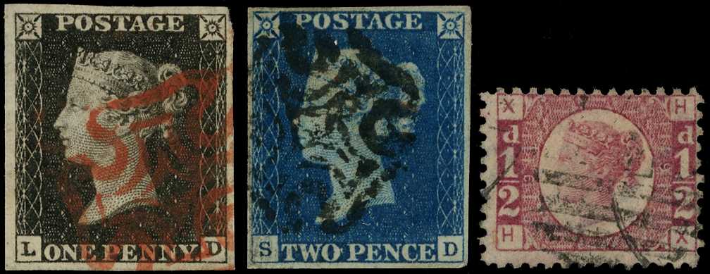 1840-1870 trio of classic GB issues, 1840...