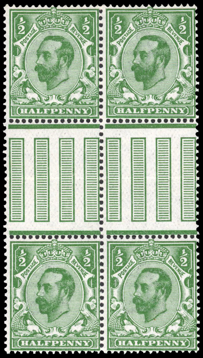 1911 ½d Bluish green (Die 1A, Wmk Crown). Very fine unmounted o.g. block 4