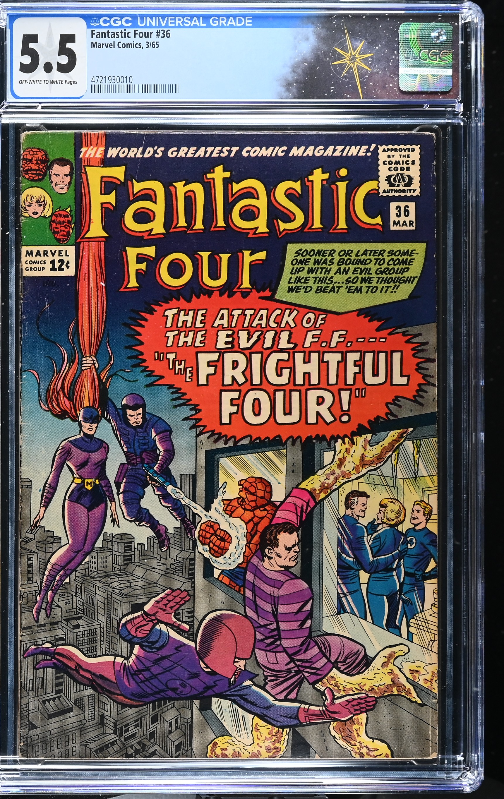 Fantastic Four #36 CGC 5.5 1st Team Appearance of the Frightful Four & Medusa (Marvel Comics, 1965) Off-White to White Pages