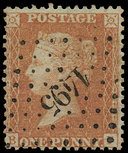 SG38 1857 1d Red-orange Pl.45 french lozenge