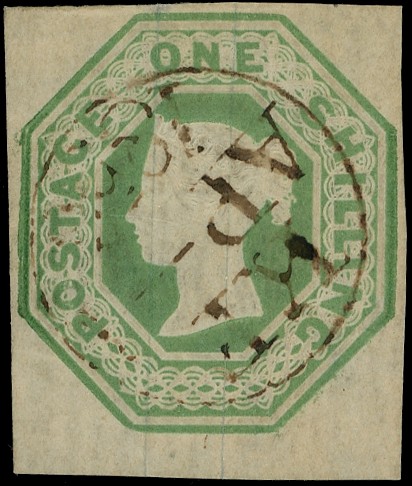 1854 1s Pale green (Die W.W.2.) used trial cancel Spec. EP4.