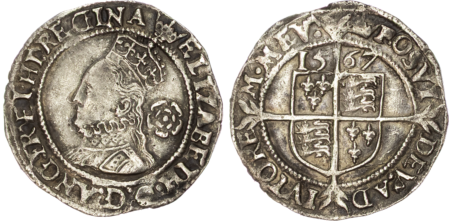 Elizabeth I (1558-1603) Threepence, 1567, third and fourth issues, mintmark coronet. 