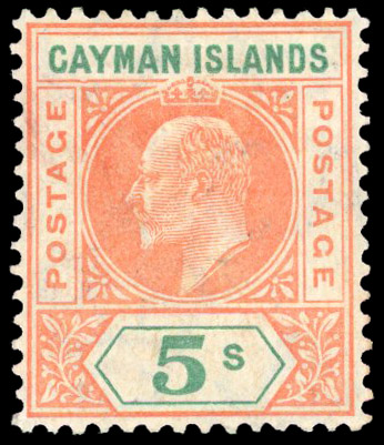 1907 5s salmon and green, variety ‘DENTED FRAME'. Fine large part og