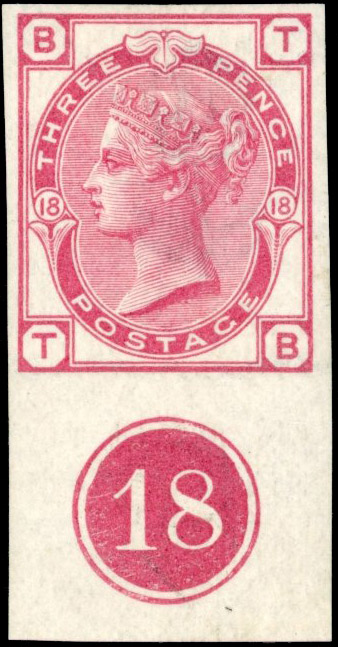 GB SG 143 1875 3d rose Plate 18 imprimatur with Plate number