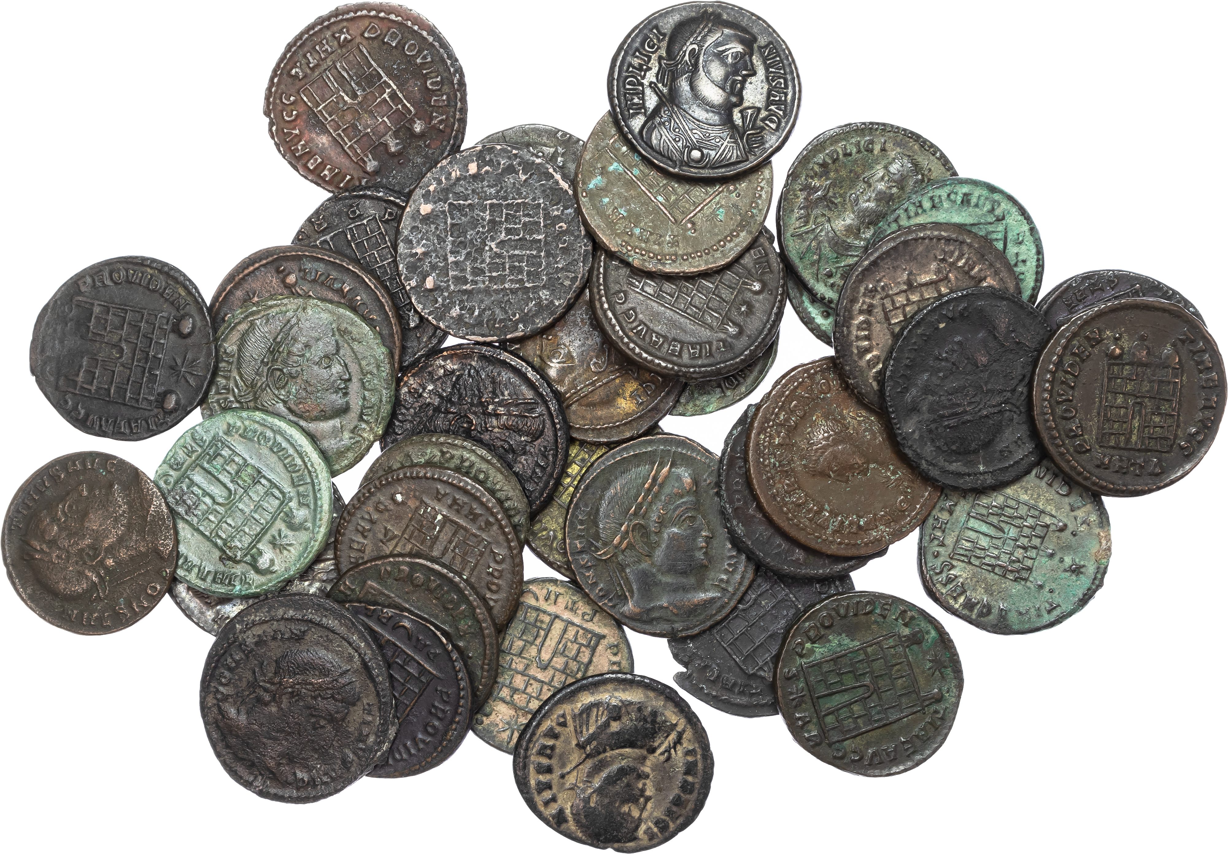 Group lot of 37 Late Roman 'Camp Gate' Folles. 