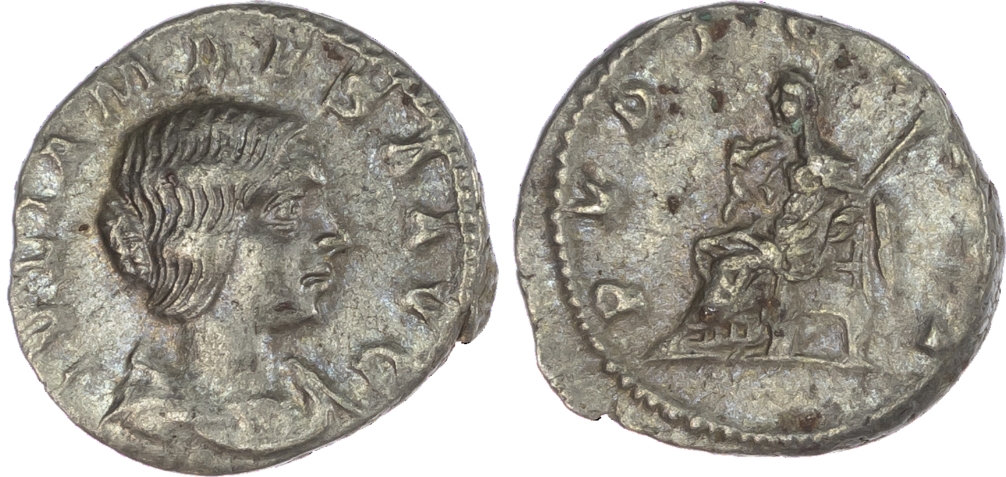 Julia Maesa (AD 218-222) AR Denarius, Rome, 3.01g. IVLIA MAESA AVG, draped bust of Julia Maesa facing right. Rev. PVDICITIA,