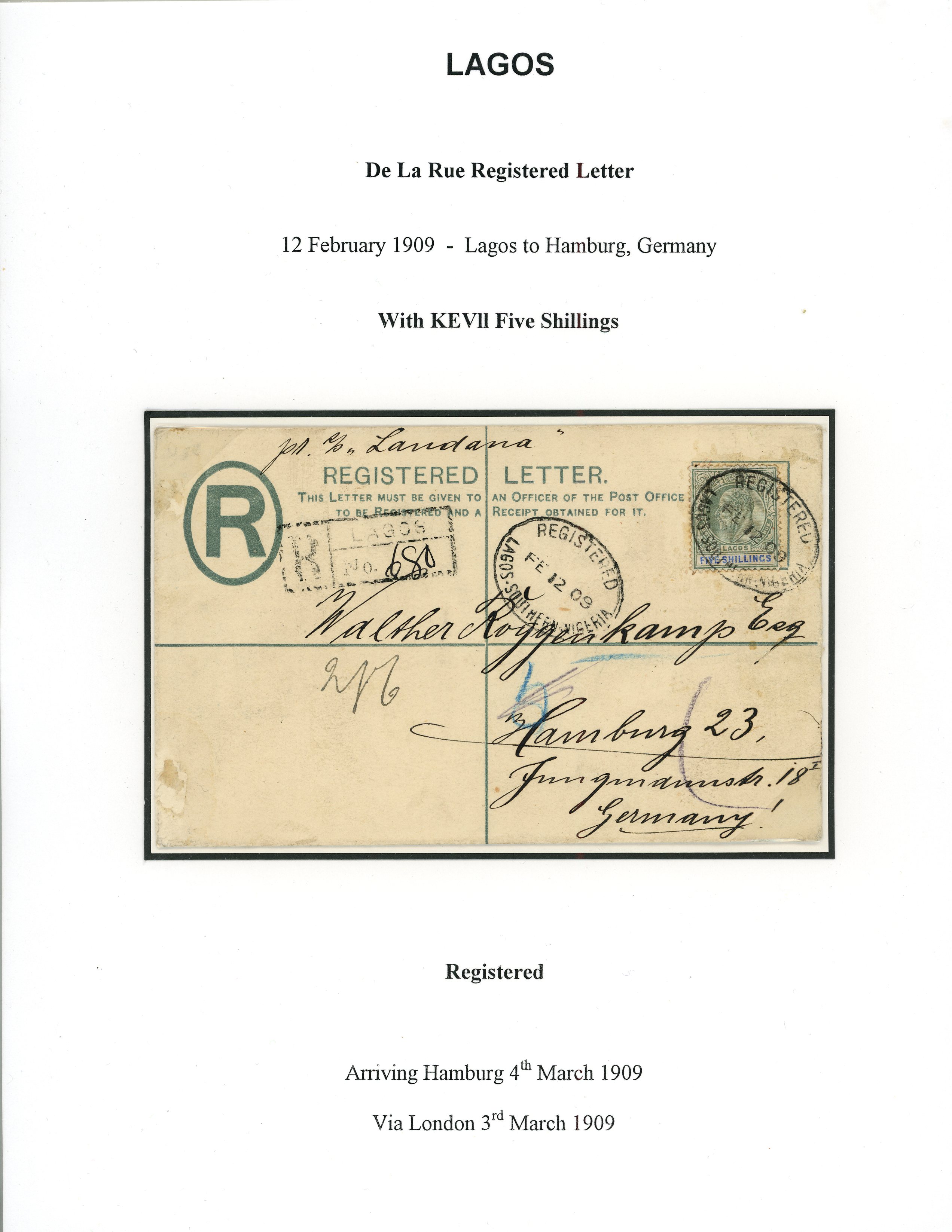 Lagos 1895-1902 registered stationery selection arranged in display...