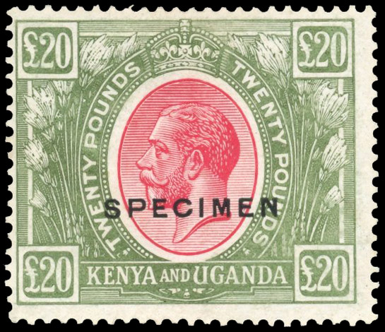 KUT SG 101s 1922 £20 red and green overprinted SPECIMEN