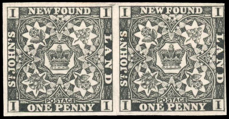 Newfoundland SG 1 Perkins Bacon, plate proof pair in black