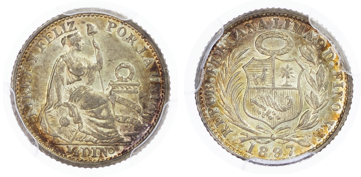 Peru. Republic AR 1/2 Dinero. 1897VN.