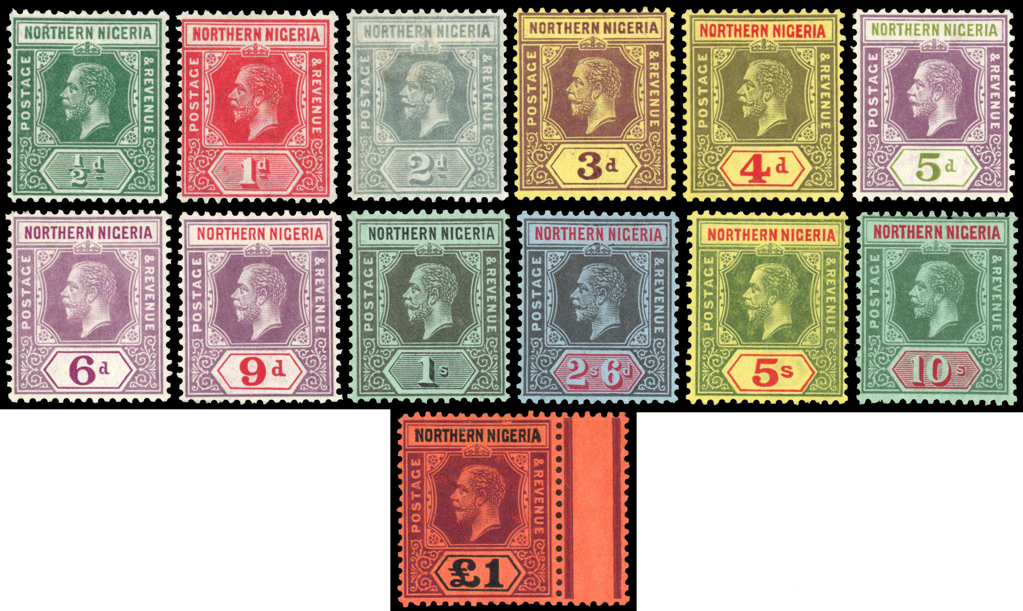 Northern Nigeria 1912 set of 13 to £1