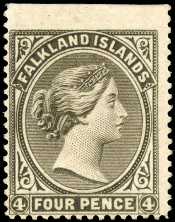Falkland Is SG 10w 1887 4d grey-black watermark Crown to right mint