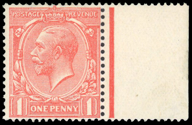 1912 1d Pink (Wmk. Royal Cypher). Very fine unused o.g. right hand marginal example. 