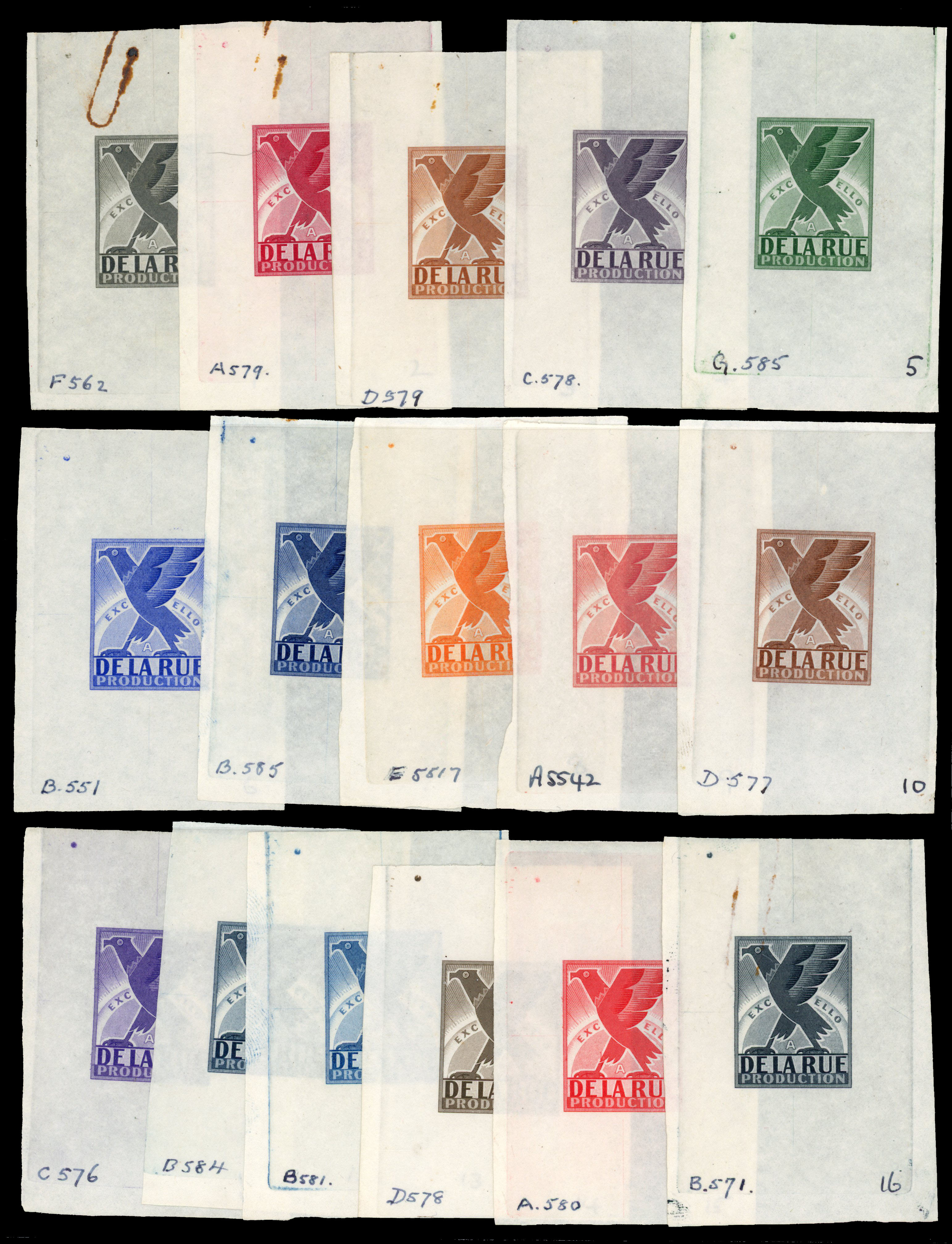 1910 Playing Card Duty 'Excello' Die proofs in 16 colours