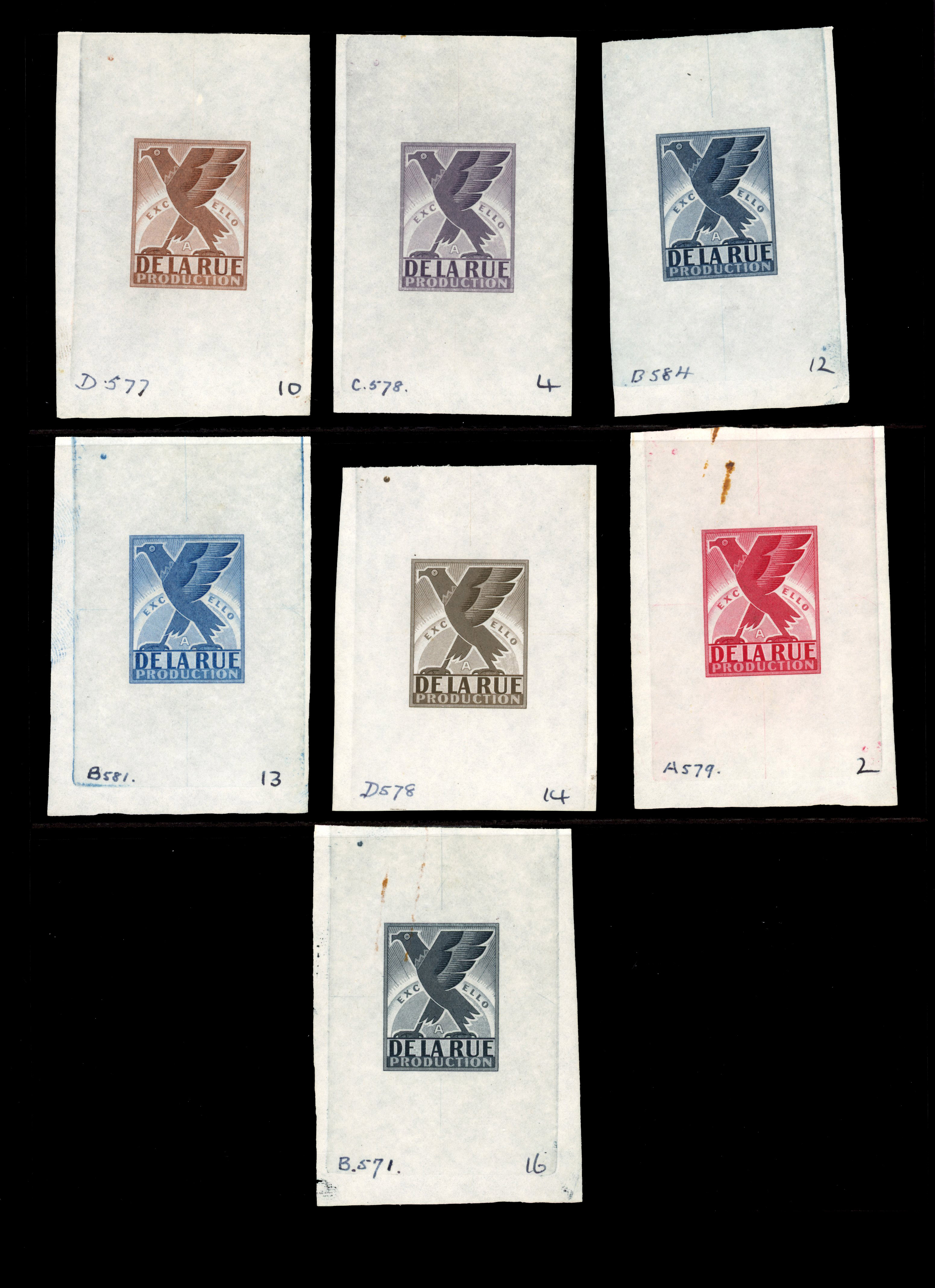 1910 Playing Card Duty 'Excello' Die proofs in 16 colours