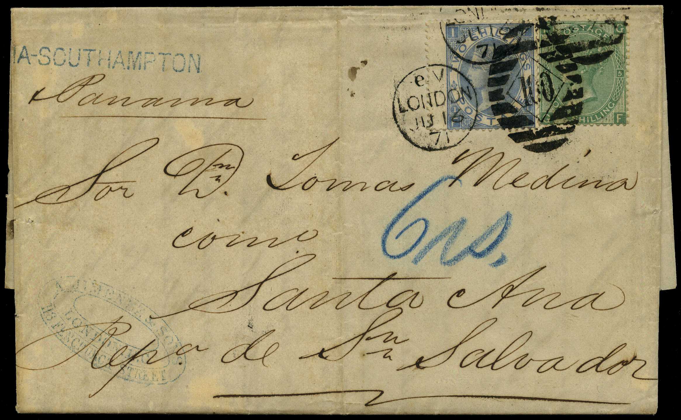 OVERSEAS MAIL: 1871 entire letter from London...