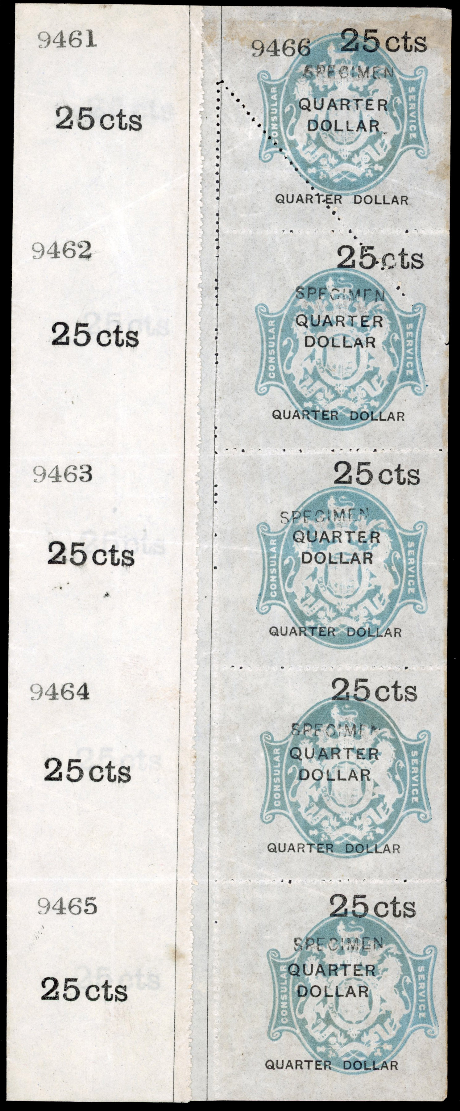 GB Consular Service "25cts" pale blue complete Pane 'SPECIMEN'