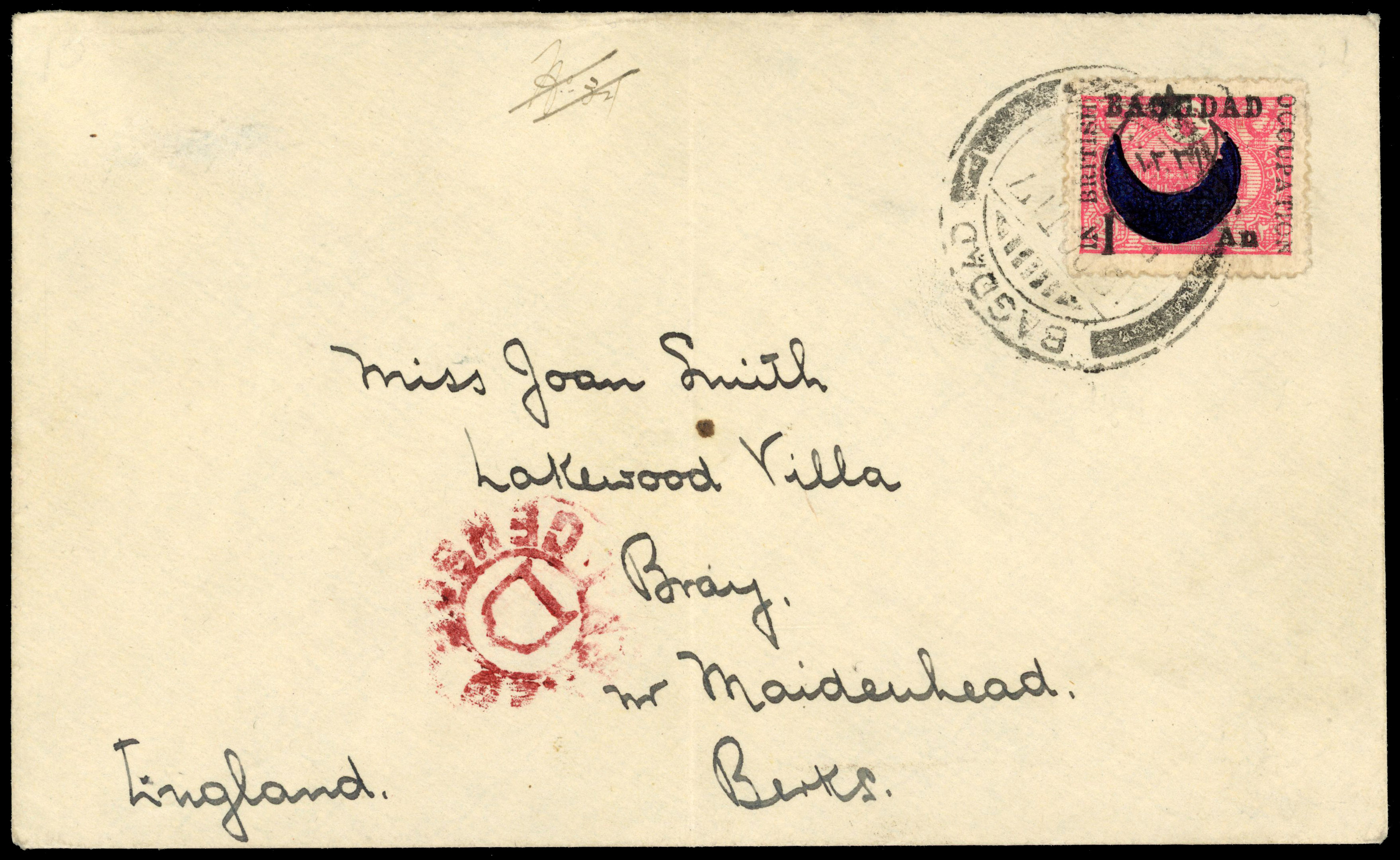 Iraq British Occupation of Baghdad SG 21 on overseas cover to Berkshire, UK