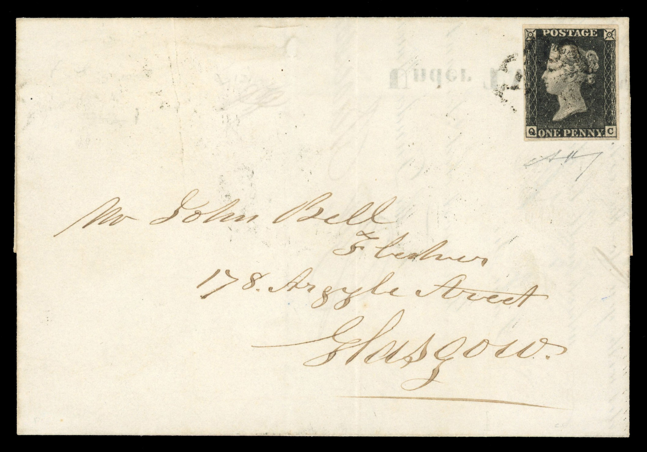 GB 1841 entire from Dundee to Glasgow, franked by 1840 1d black, SG 2