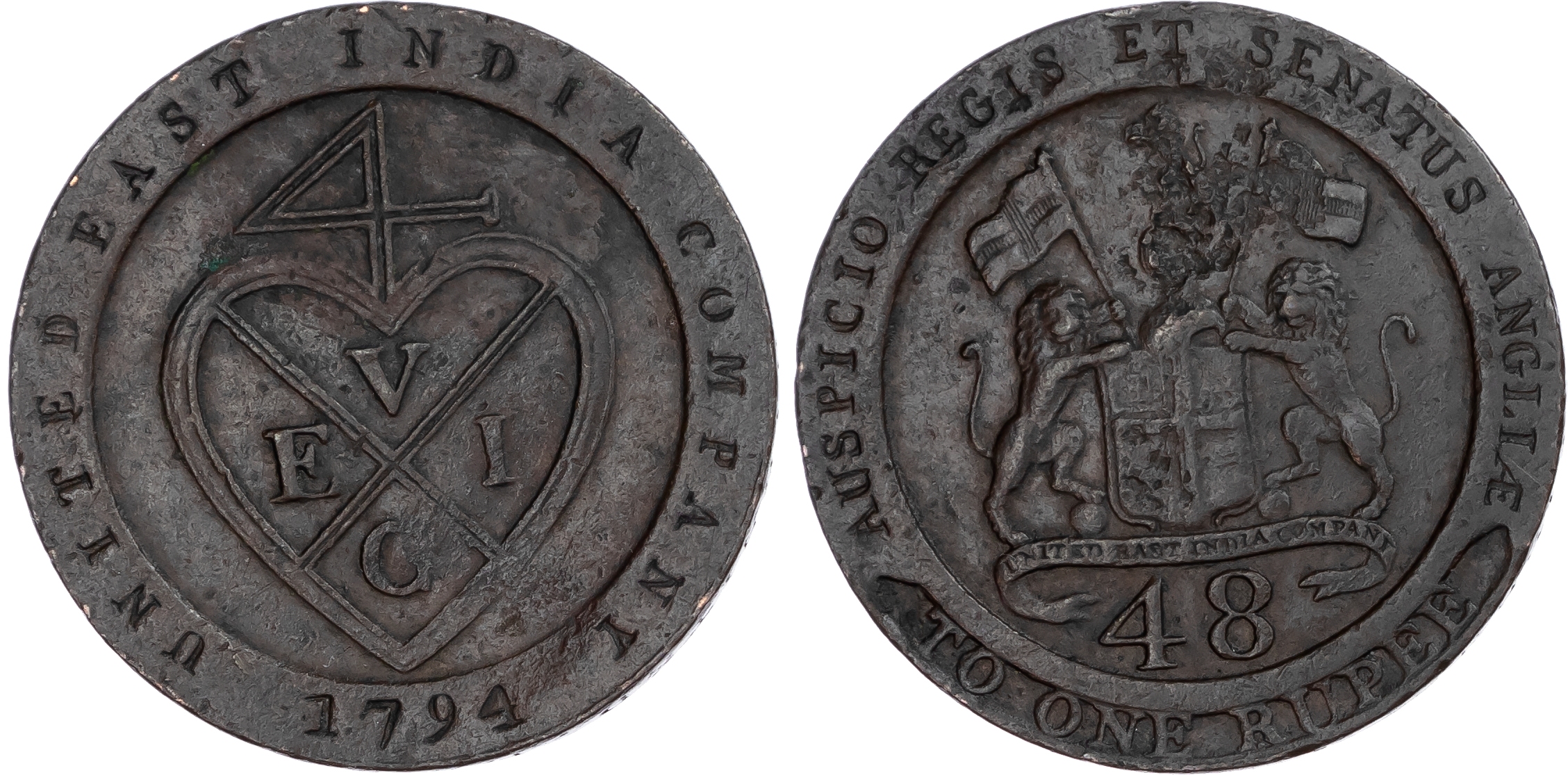 India, British Colonial. East India Company CU 1/48 Rupee - Dub. Madras Presidency. Soho (England) mint, 1794.
