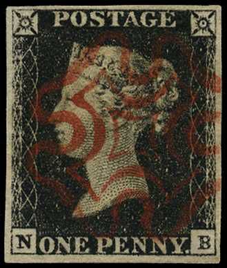 1840 1d black Plate 4 (NB) four clear...