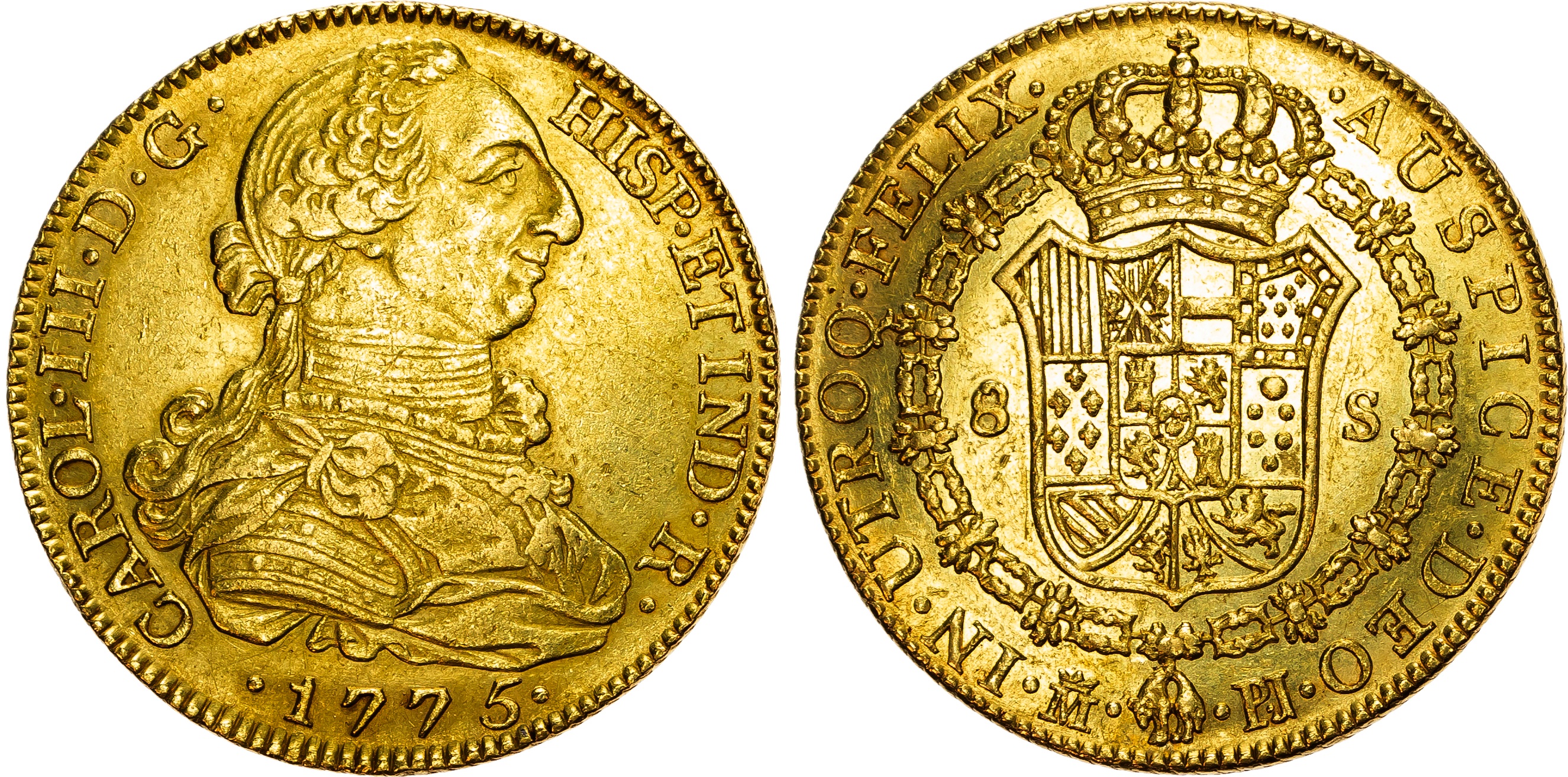 Spain, Charles III (1759-1788), gold 8 Escudos, 1775 PJ