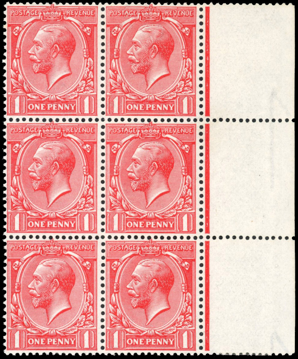GB 1912-24 1d bright rose red, mint unmounted block