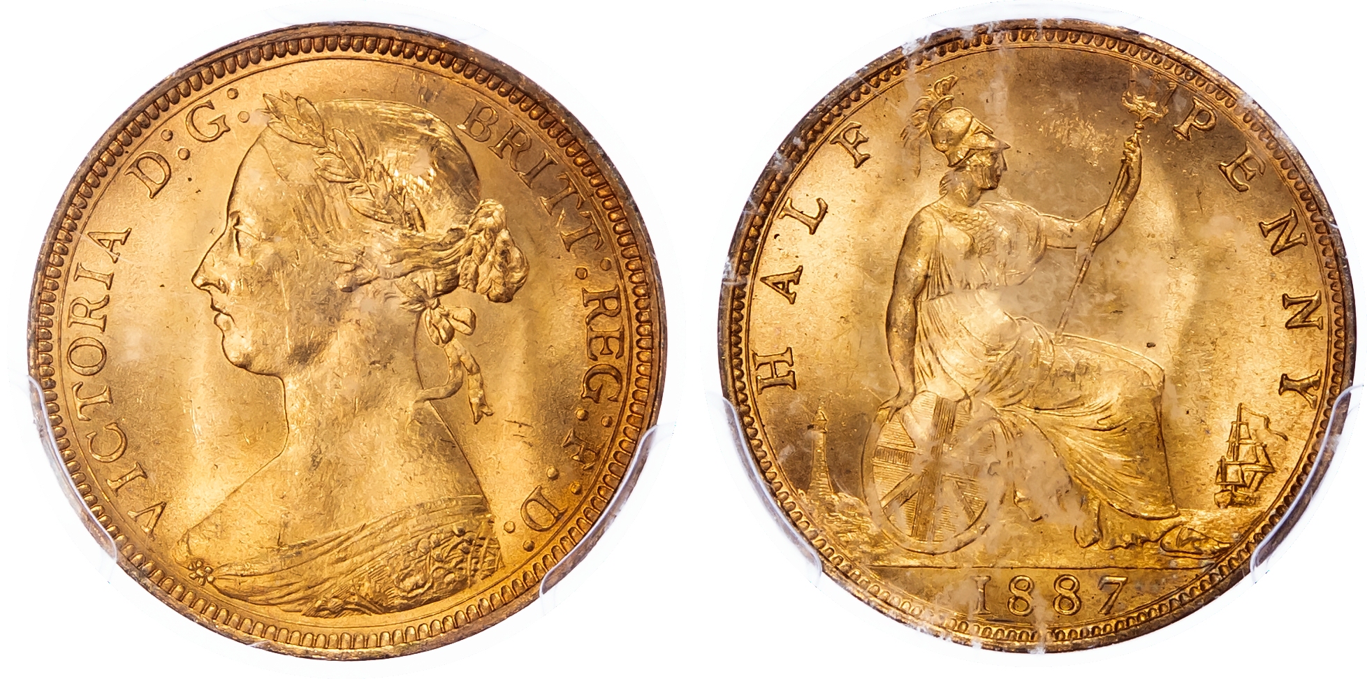 Victoria (1837-1901), Halfpenny, 1887. PCGS MS64+ RD