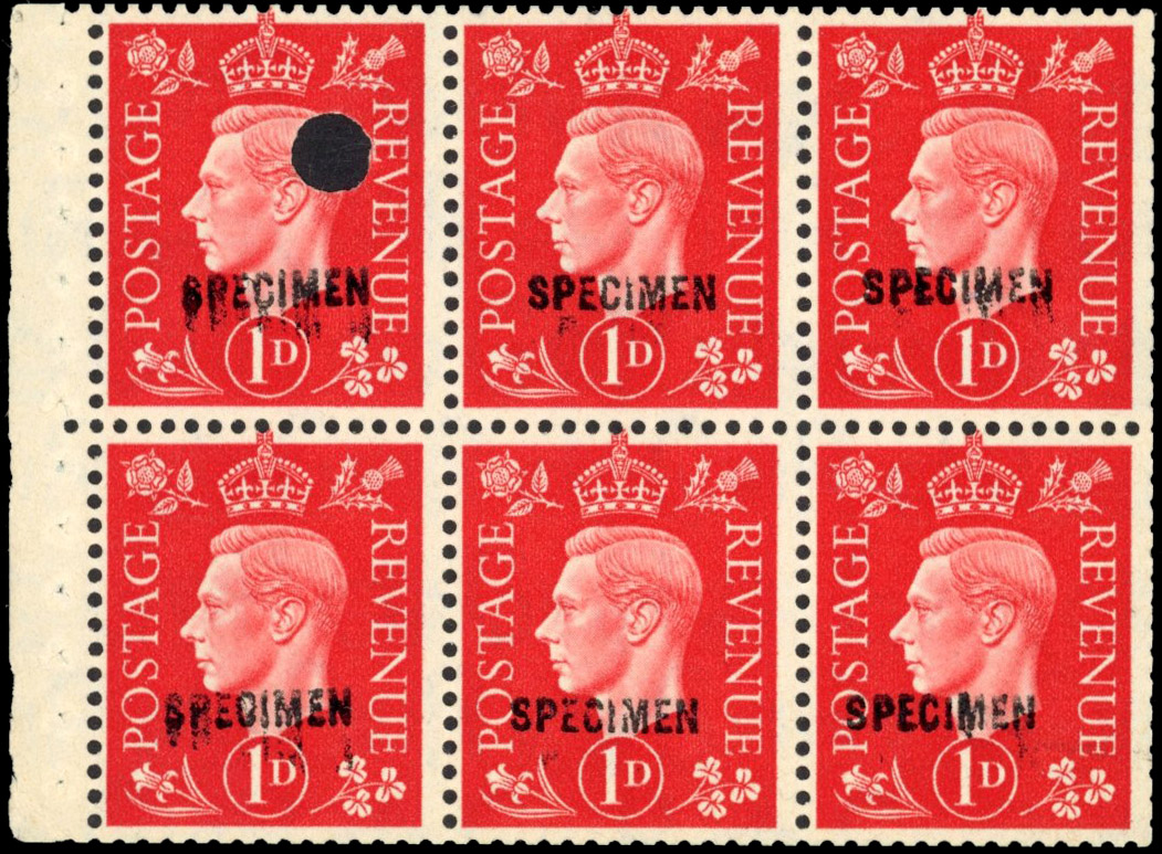GB 1938 1d scarlet booklet pane SPECIMEN