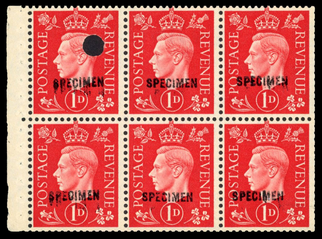 GB 1937-47 1d scarlet booklet pane SPECIMEN. Unique. SG 463b var