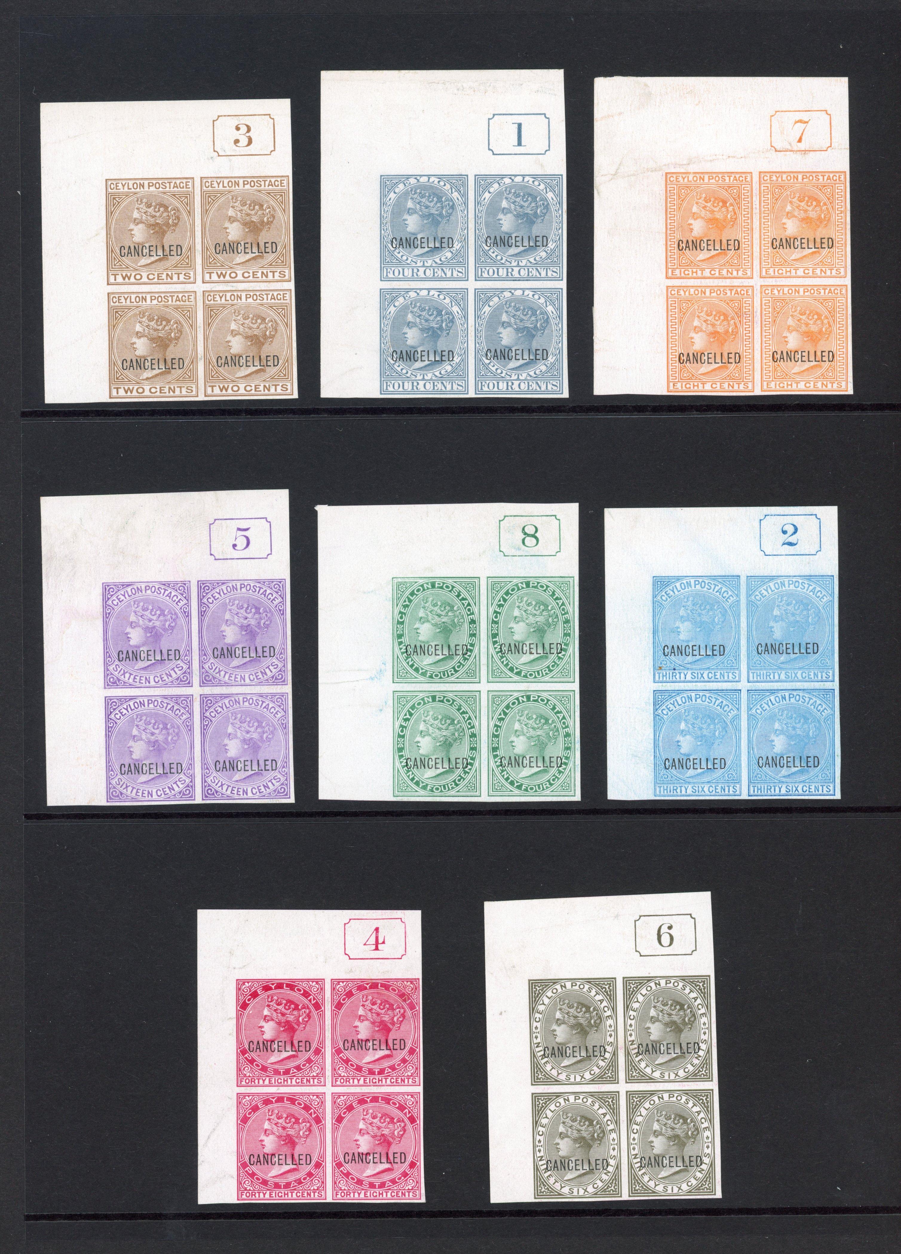 Ceylon 1872 'CANCELLED' plate proofs, 