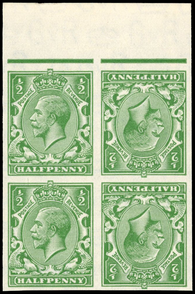 Great Britain 1924 ½d Green, Tête-bêche Block of Four, BPMA Imprimatur, SG 418