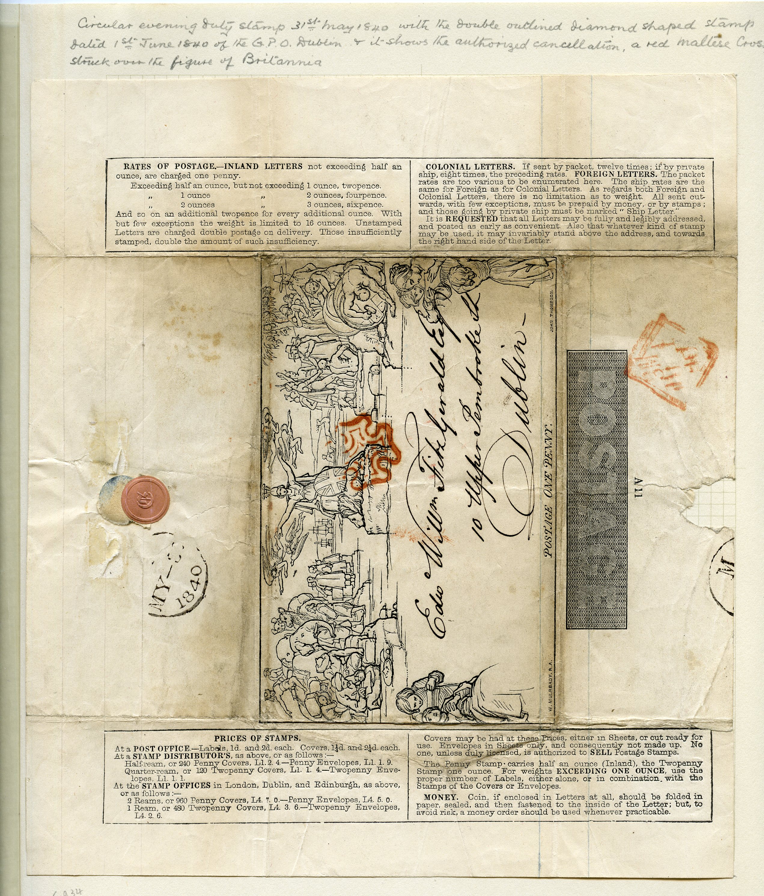 1840 1d Mulready Lettersheet (Forme 1 Stereo...